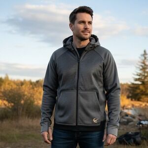 Anglers Jacket‎ Men's L Fleece Heather Gray Full Zip Hooded Long Sleeve Outdoor